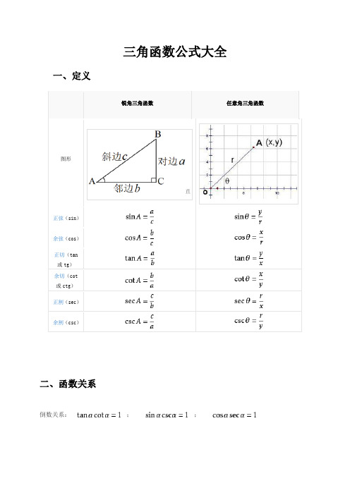 三角函数公式大全及记忆口诀