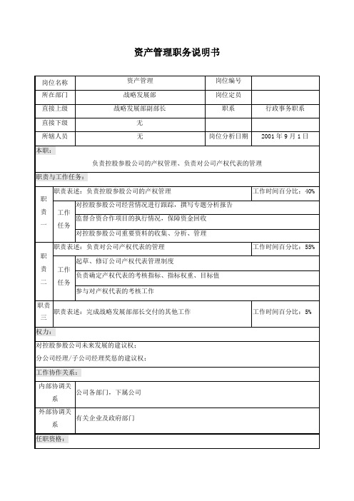 资产管理职务说明书