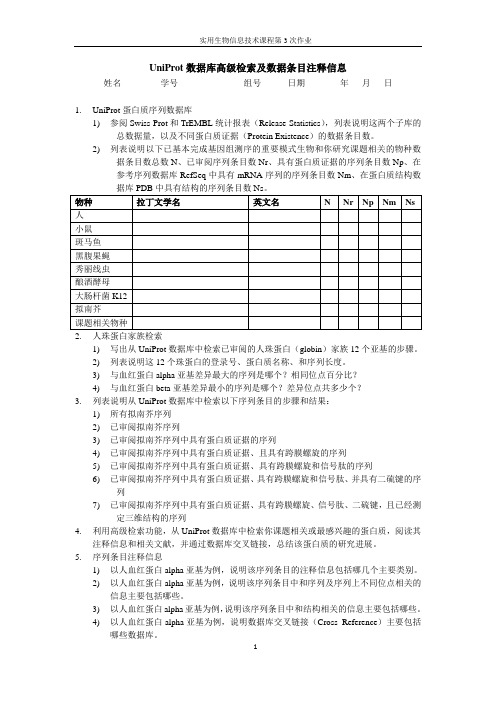 UniProt数据库高级检索及数据条目注释信息