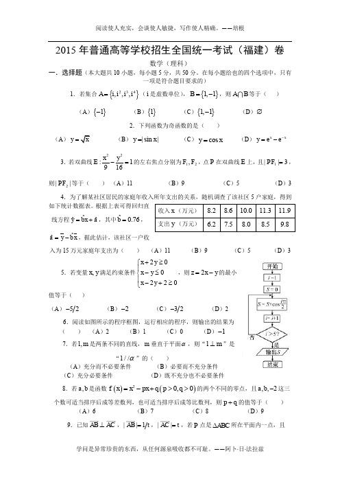 15年高考真题——理科数学(福建卷)