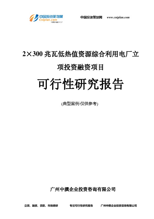 2×300兆瓦低热值资源综合利用电厂融资投资立项项目可行性研究报告(中撰咨询)