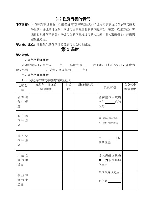 2.1性质活泼的氧气 学案6(化学沪科版九年级上册)