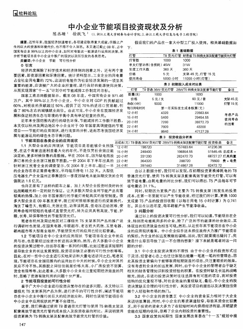 中小企业节能项目投资现状及分析