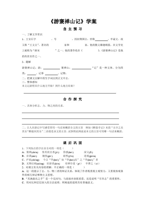 游褒禅山记学案