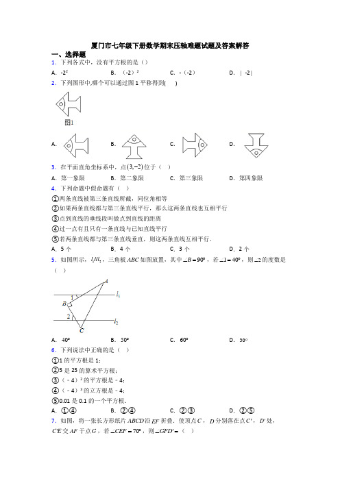 厦门市七年级下册数学期末压轴难题试题及答案解答