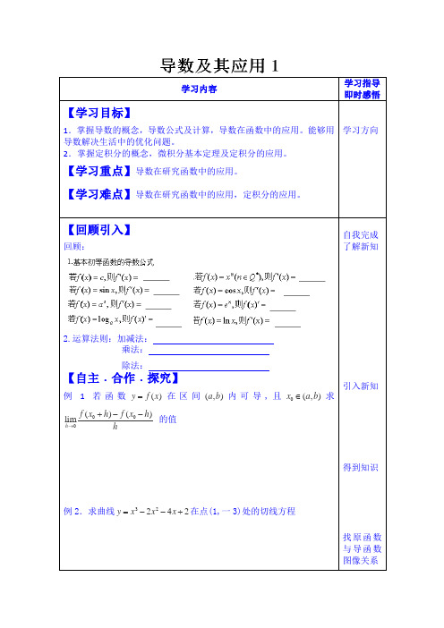 山东省数学高中人教A版学案选修2-2:导数1