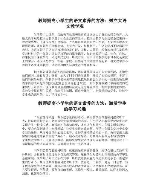 教师如何提高小学生的语文素养