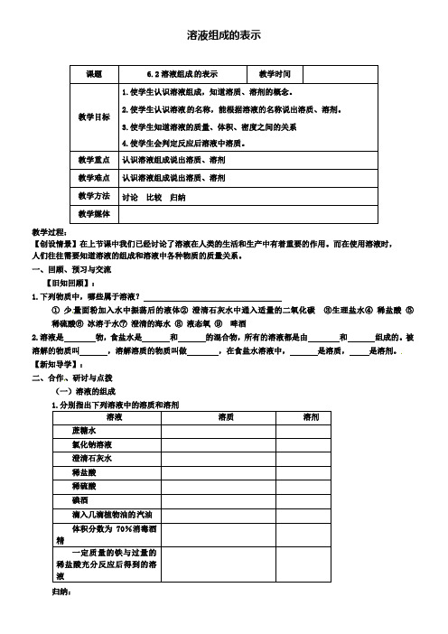 沪教版初三化学之6.2溶液组成的表示(第1课时)教案