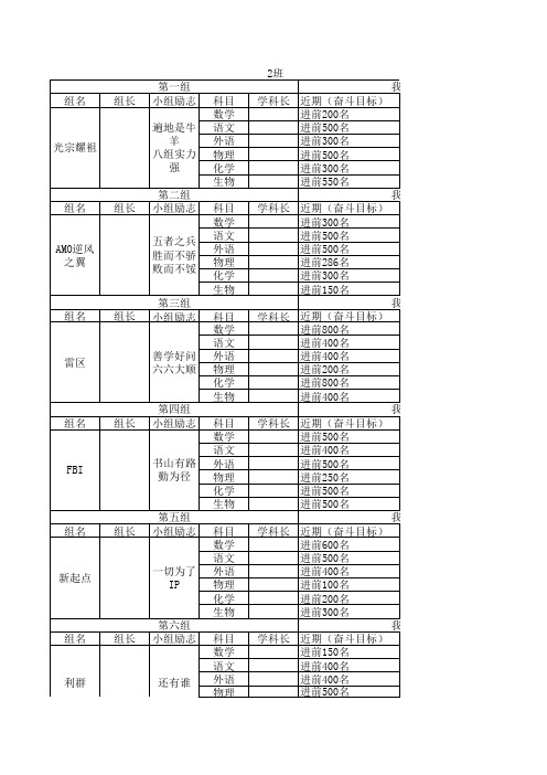 高中小组目标榜 模板