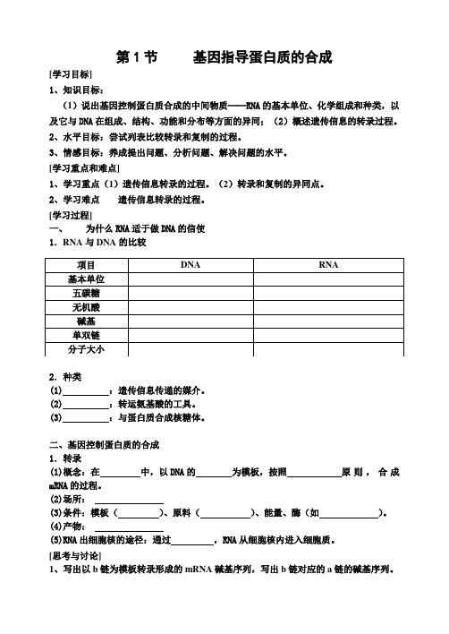 基因指导蛋白质的合成(学案)