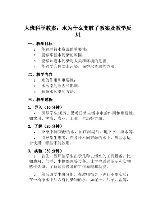 大班科学教案水为什么变脏了教案及教学反思