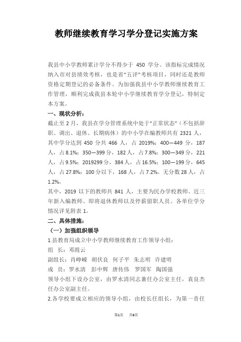 教师继续教育学习学分登记实施方案