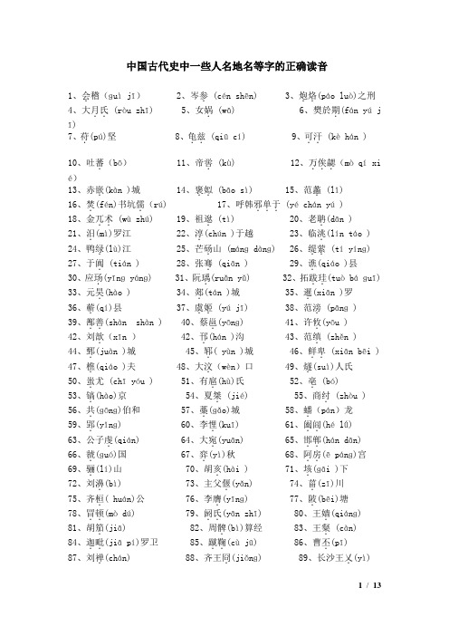 我国古代199个人地名及397个生僻字读音