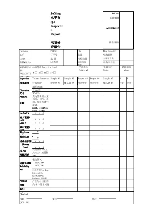 QC3-15-02开关电源出货检查报告