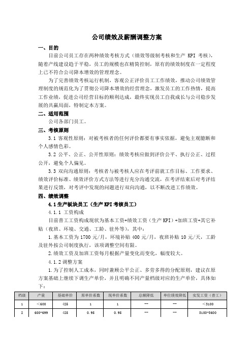 公司薪酬及绩效调整方案