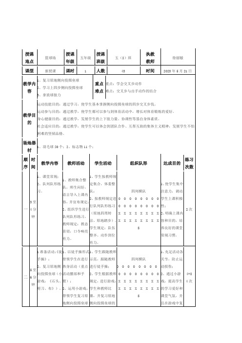 小学体育与健康五年级原地侧向投掷垒球上四步侧向投掷垒球优质公开课表格式教案