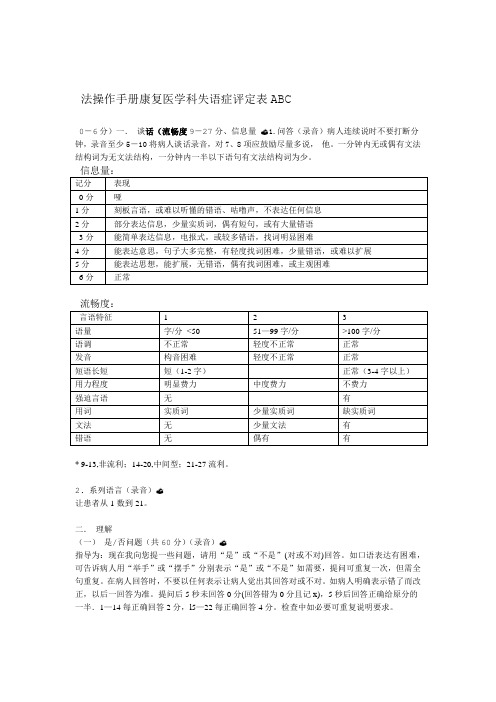 汉语失语证评定量表ABC法 操作手册