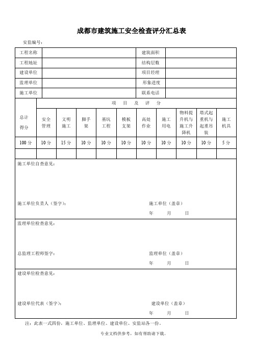 JGJ59-2011附录B 建筑施工安全分项检查评分表