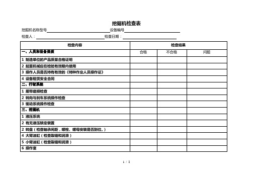 挖掘机检查表