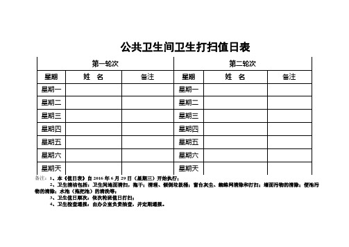 公共卫生间卫生打扫值班表