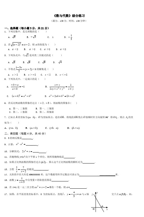 2006年泉州市中考数学模拟卷(课改卷)