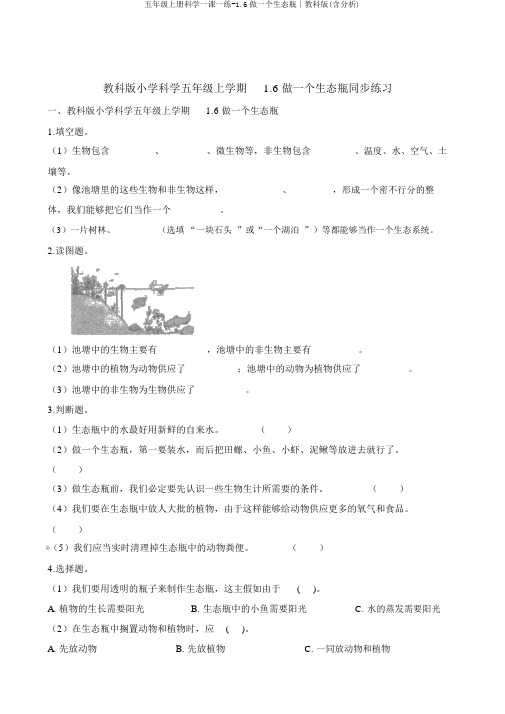 五年级上册科学一课一练-1.6做一个生态瓶∣教科版(含解析)