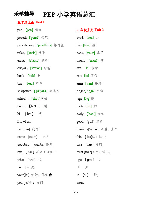 人教版小学英语单词表(word文档良心出品)