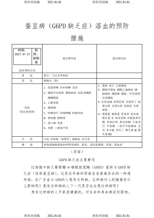 蚕豆病(G6PD缺乏症)溶血的预防措施之欧阳美创编