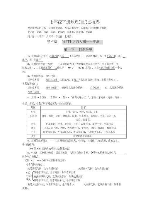 七年级下册地理知识点梳理