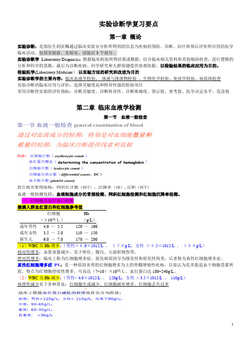 诊断学  临床技能3@实验诊断复习要点