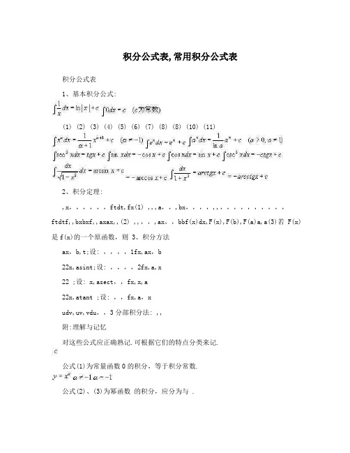 积分公式表,常用积分公式表