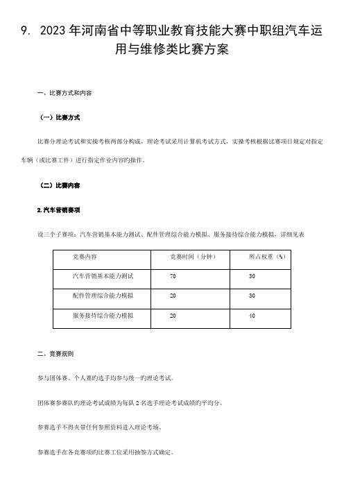 职业技能汽车营销比赛规则