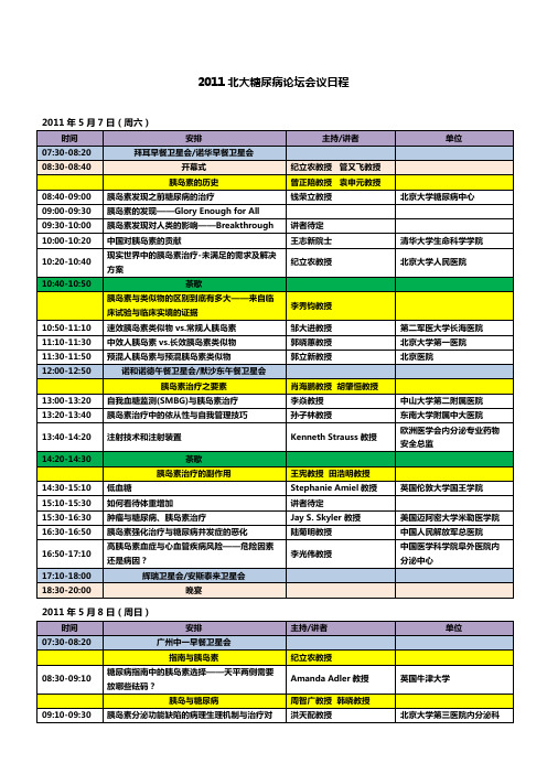 2011北大糖尿病论坛会议日程