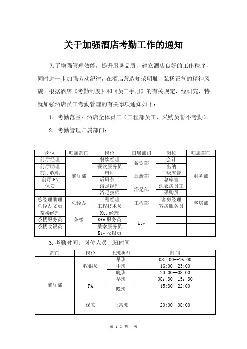 关于加强酒店考勤工作的通知