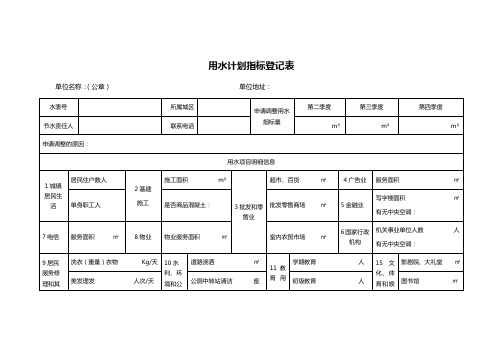 用水计划指标登记表