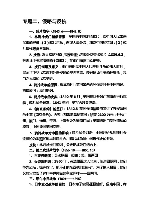 2019年中考历史热点专题复习汇编：专题二、侵略与反抗