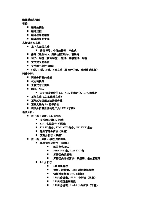 2014编译原理知识点全面