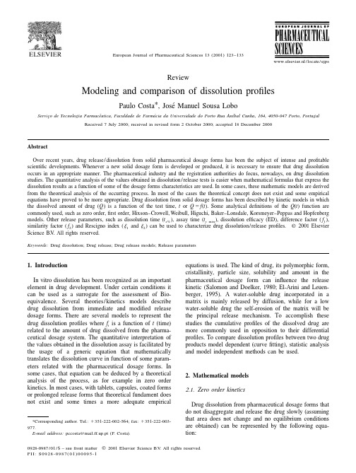 Modeling and comparison of dissolution profiles