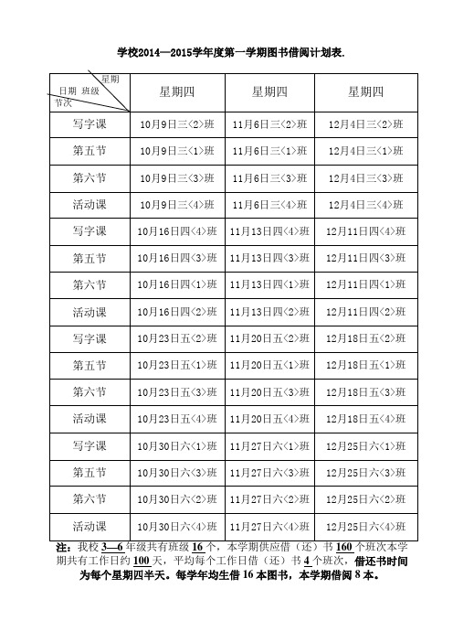 学校2014—2015学年度第一学期图书借阅计划表.doc