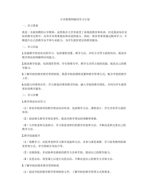 小学新教师跟岗学习计划