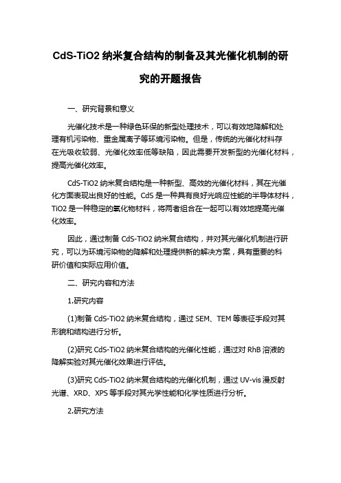 CdS-TiO2纳米复合结构的制备及其光催化机制的研究的开题报告