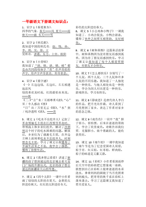 部编版一年级语文下册【必背语文知识点】