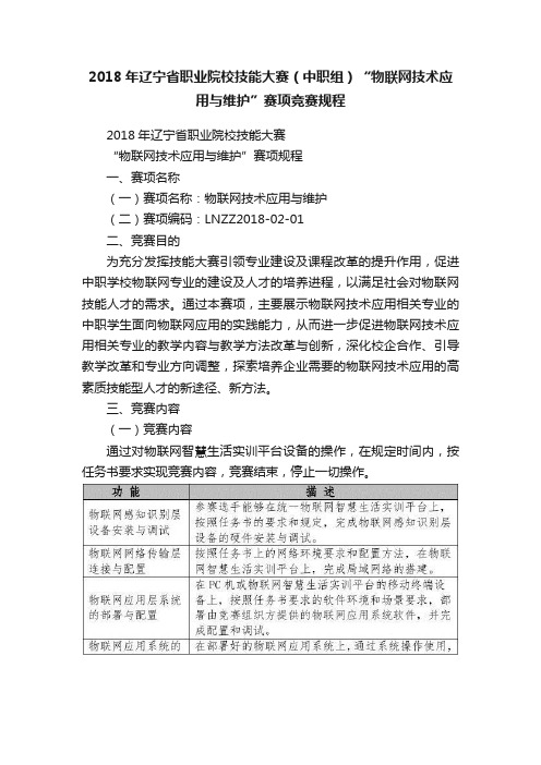 2018年辽宁省职业院校技能大赛（中职组）“物联网技术应用与维护”赛项竞赛规程