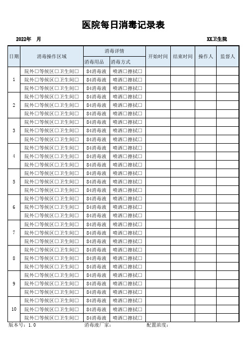 XX卫生院环境消毒记录表