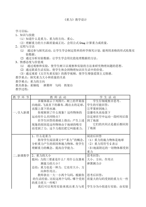 八年级物理下册教案-7.4 重力4-教科版