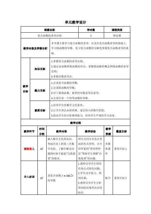 2.3 教学设计—— 复合函数的求导法则