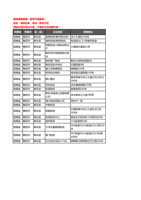 新版湖南省衡阳市衡东县托运企业公司商家户名录单联系方式地址大全20家