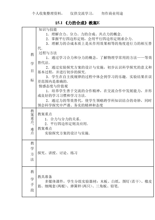 5. 1《力的合成》教案E(鲁科版必修1)