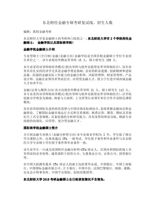 东北财经金融专硕考研复试线、招生人数