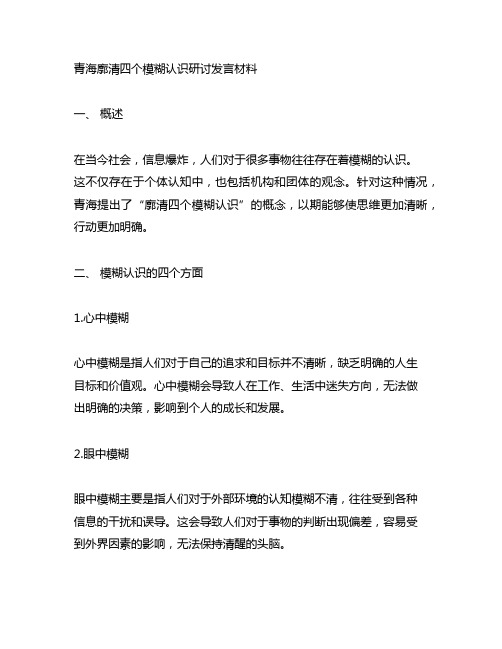 青海廓清四个模糊认识研讨发言材料